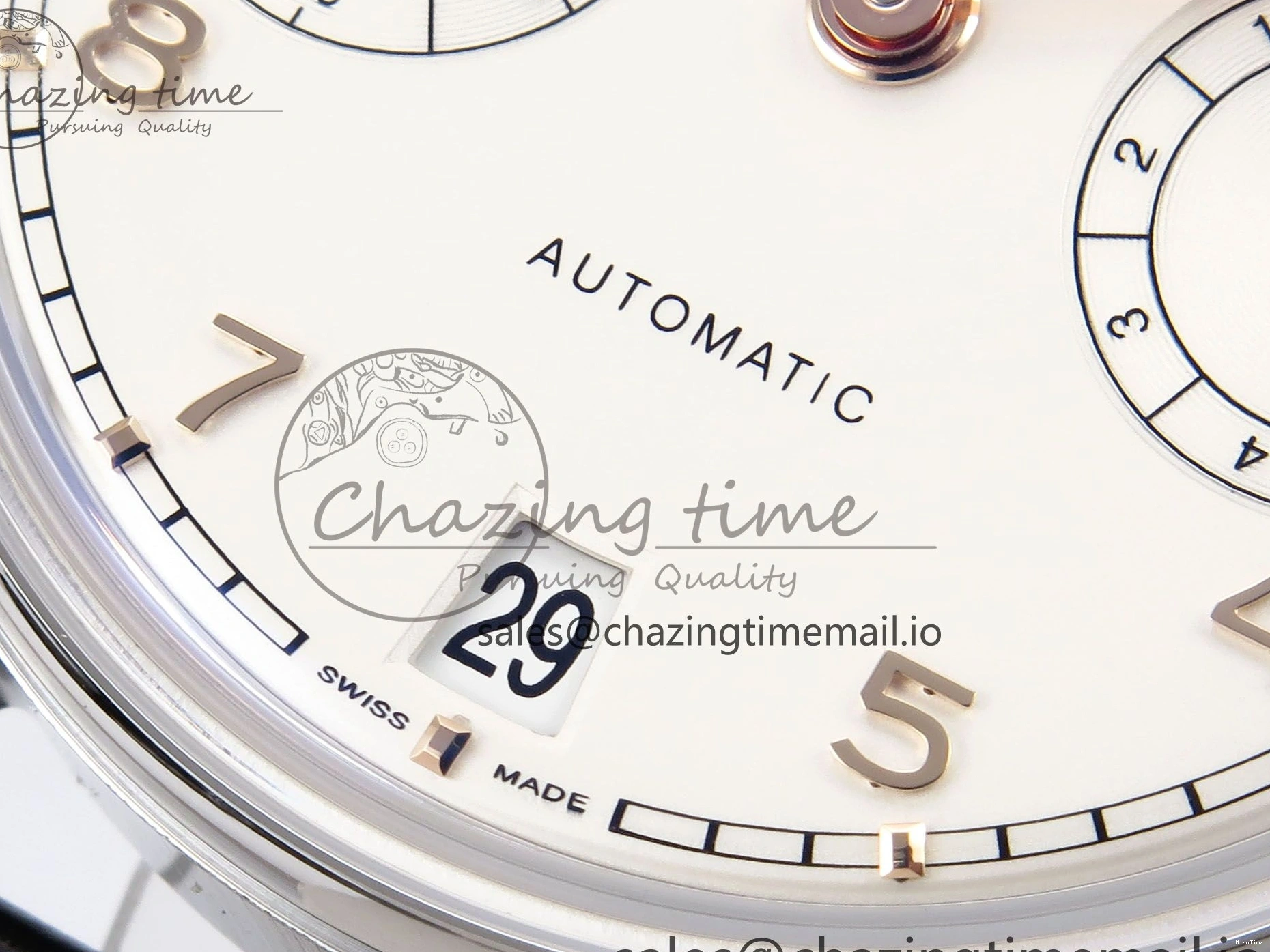MIROTIME 0308 OnTrend Portugieser Automatic 42mm SS APSF 1:1 Best Edition White RG Dial on Black Leather Strap A 7010
